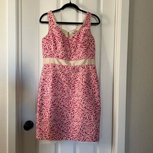 Maggy London Pink and Cream Rose Pattern Mini Dress